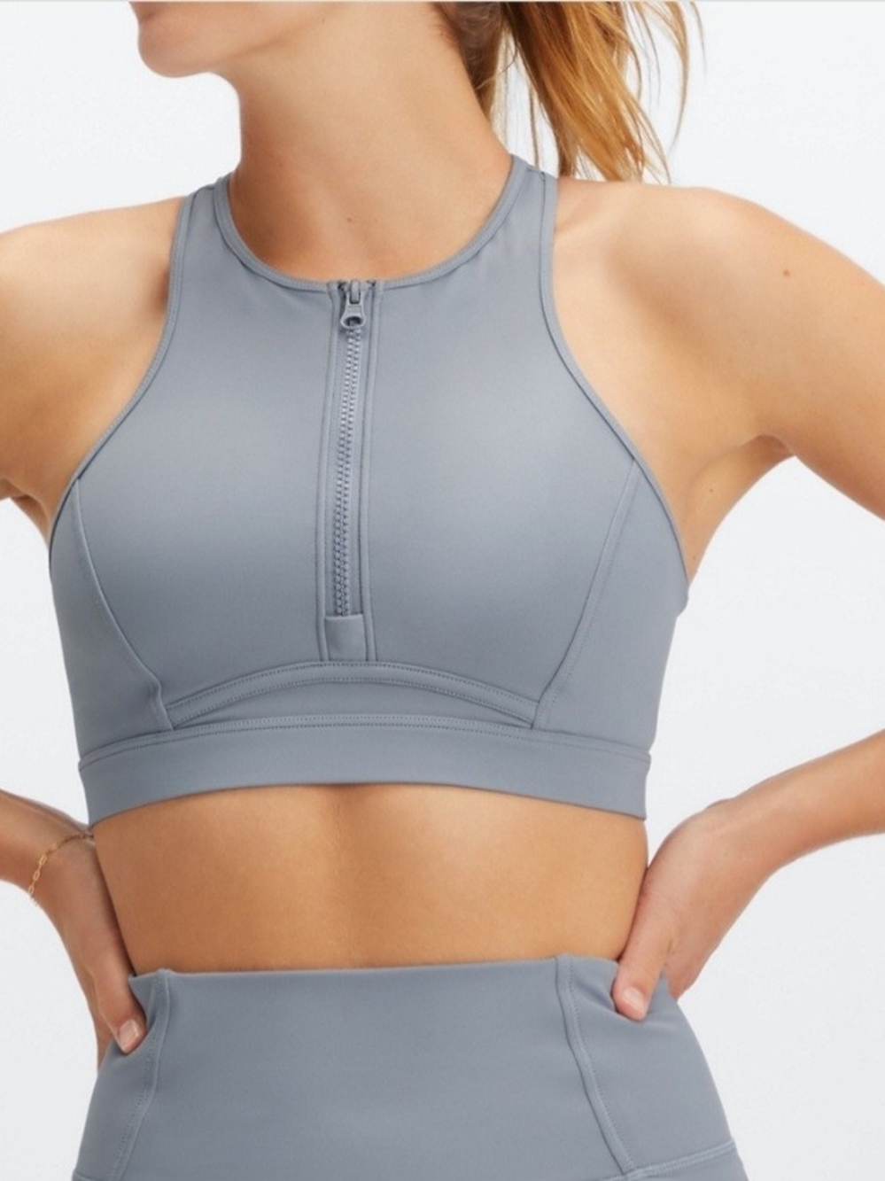 Fabletics Zip-Up Midi Swim Top Gray Size M NWT